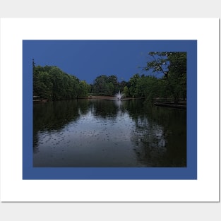 Cartoon Drawing of Pond and Fountain in the Middle of Loose Park Posters and Art